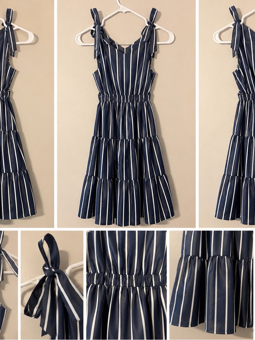Habitual Navy & White Striped Tie-Shoulder Tiered Dress